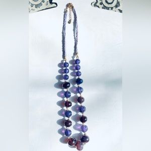 Liz Claiborne Purple Graduated Bead Necklace Heavy Glass signed 24"